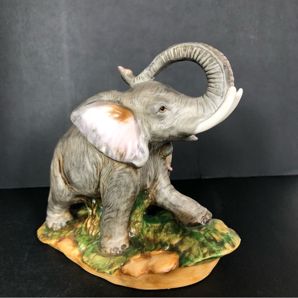 Vintage Homco Realistic Ceramic Elephant & Baby Hand-Painted Cottagecore African - Picture 6 of 12